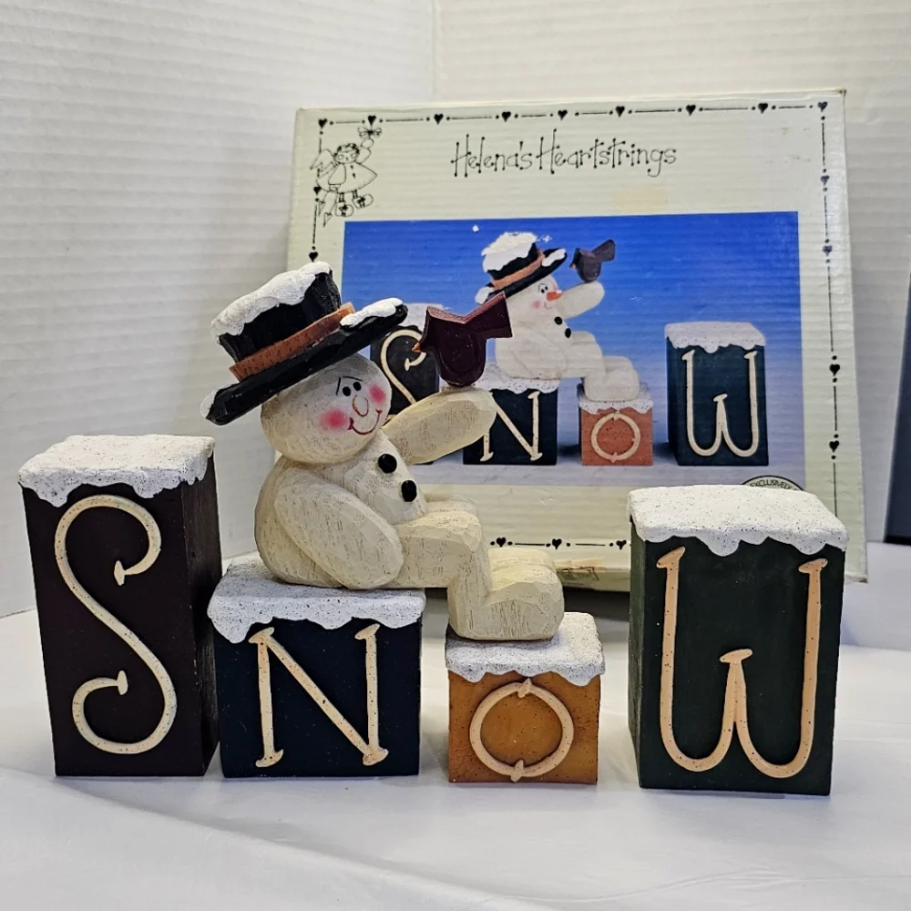 Crazy Mountain Snowman & Block Letters S N O W Figurines NOEL 1997 Vtg Gift Mom
